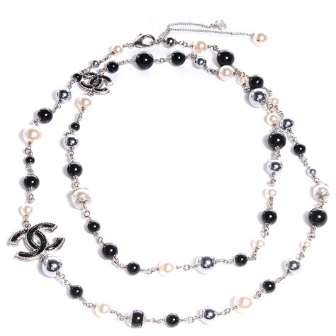 chanel necklace black beads|Chanel bead necklace.